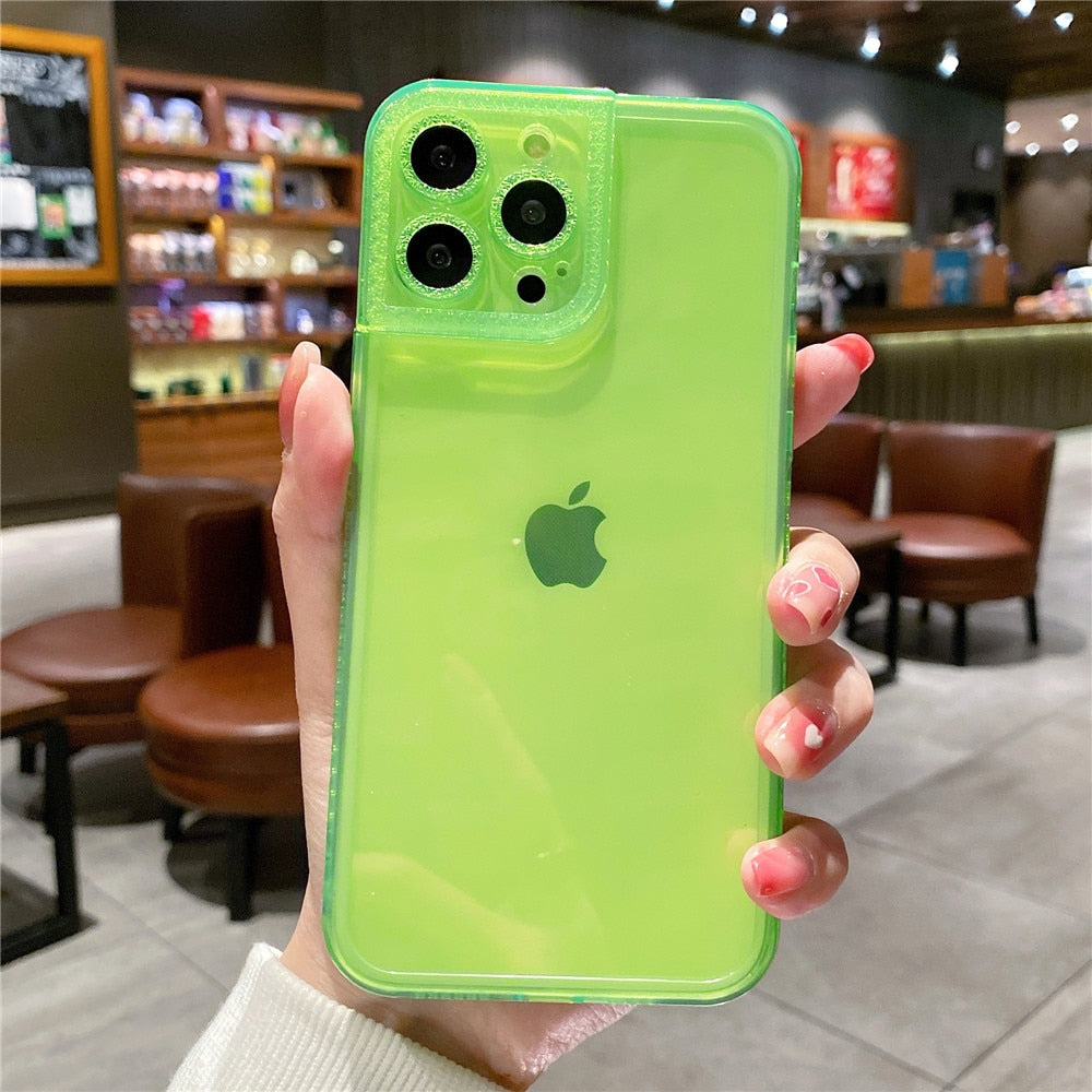 Anymob iPhone Case Pink Diamond Camera Protection Clear Fluorescent Neon Soft Silicone Gel Cover-Mobile Phone Cases-PEROZ Accessories