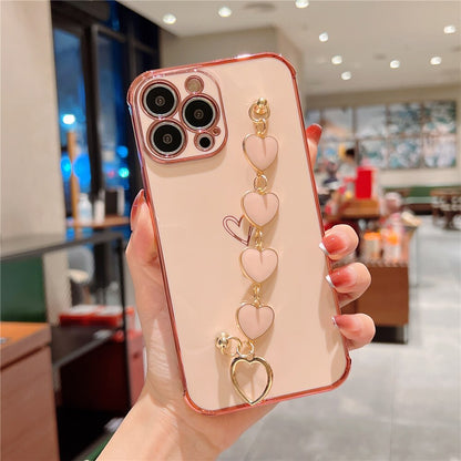 Anymob iPhone White Electroplated Bracelet Love Heart Phone Case Soft Back Cover-Mobile Phone Cases-PEROZ Accessories