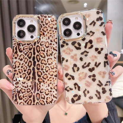 Anymob iPhone Leopard Pattern Glitter Dream Shell Pattern Case Soft IMD Silicon Shockproof Cover Bumper-Mobile Phone Cases-PEROZ Accessories