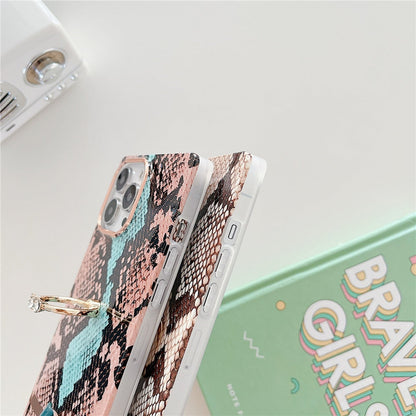 Anymob iPhone Case Pink Snake Skin Pattern Silicon Cover With Ring Holder-Mobile Phone Cases-PEROZ Accessories