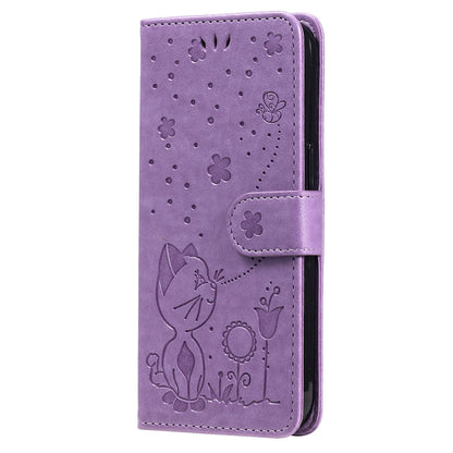 Anymob Samsung Case Purple Flip Leather 3D Cat Embossed PU Leather Wallet Cover Protection-Mobile Phone Cases-PEROZ Accessories