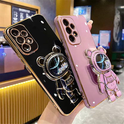 Anymob Samsung Case Pink Shiny Glitter Quicksand Astronaut Phone Electroplate Stand Holder Cover-Mobile Phone Cases-PEROZ Accessories