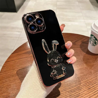 Anymob iPhone Case Shockproof Dark Gray Luxury Plating Rabbit Holder Phone Case Soft Silicone Stand Cover-Mobile Phone Cases-PEROZ Accessories