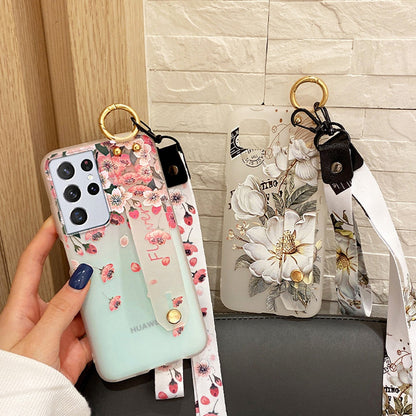 Anymob Samsung Pink Rose Soft Silicone Case Flowers Neck Lanyard Wristband Holder Cover-Mobile Phone Cases-PEROZ Accessories
