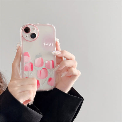 Anymob iPhone Case Purple Round Hole Camera Flowers Clear Soft Silicone Air Cushion Shockproof Cover-Mobile Phone Cases-PEROZ Accessories