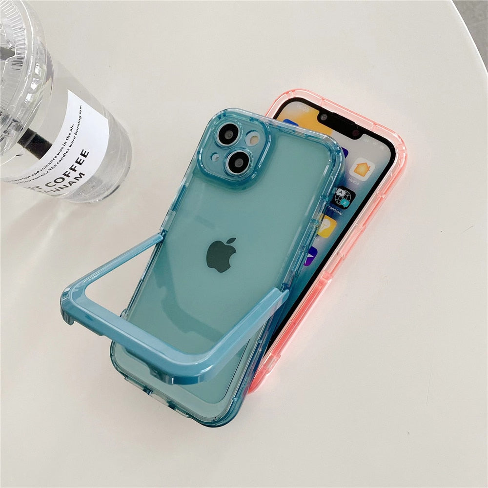 Anymob iPhone Case Orange Holder Stand Bracket Candy Colors Transparent Soft Silicone Cover-Mobile Phone Cases-PEROZ Accessories