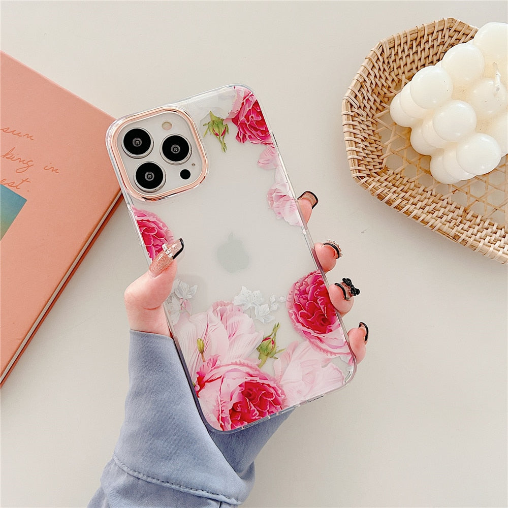 Anymob iPhone Green Rose Flowers Phone Case Plating Shockproof Cover-Mobile Phone Cases-PEROZ Accessories