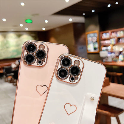 Anymob iPhone Case Peach Love Heart Plating Wristband Bracket Electroplated Silicone Soft Shockproof Back Cover-Mobile Phone Cases-PEROZ Accessories