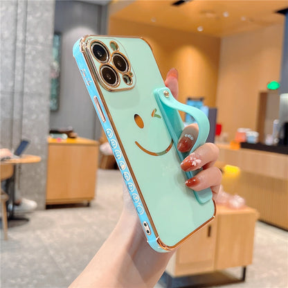 Anymob iPhone Case White Plating Smiley Square Wristband Holder Soft TPU Shockproof Cover-Mobile Phone Cases-PEROZ Accessories