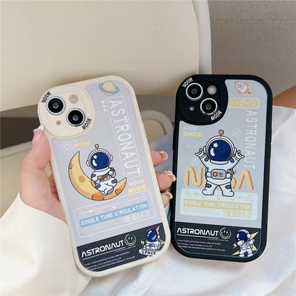 Anymob iPhone Case Shockproof Black Cute Cartoon Astronaut Phone Case Silicone Lens Protective Shockproof Cover-Mobile Phone Cases-PEROZ Accessories