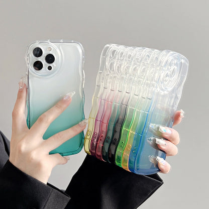 Anymob iPhone Brown Gradient Clear Curly Wave Phone Case Shockproof Transparent Cover-Mobile Phone Cases-PEROZ Accessories
