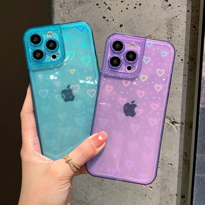 Anymob iPhone Neon Green Holographic Love Heart Clear Phone Case Transparent Cover-Mobile Phone Cases-PEROZ Accessories