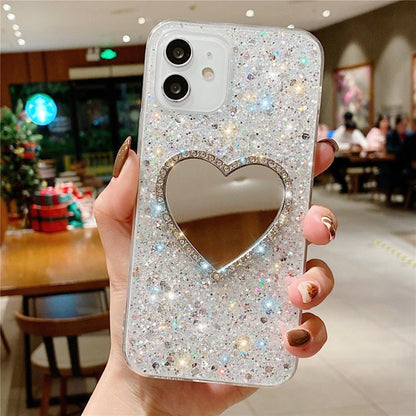 Anymob iPhone Blue Glitter Heart Mirror Silicone Case Cover-Mobile Phone Cases-PEROZ Accessories