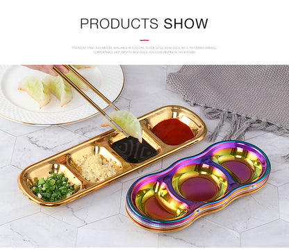 Anygleam Rose Gold Stainless Steel 3 Grid Seasoning Sauce Dish Plates Dipping Kitchenware-Kitchen &amp; Dining-PEROZ Accessories