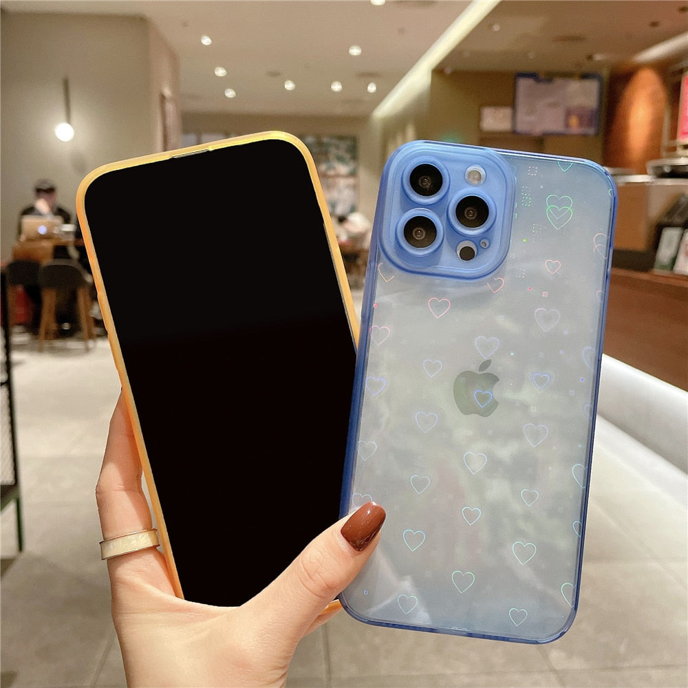 Anymob iPhone Blue Love Heart Transparent Phone Case Fluorescent Soft Bumper Back Cover-Mobile Phone Cases-PEROZ Accessories