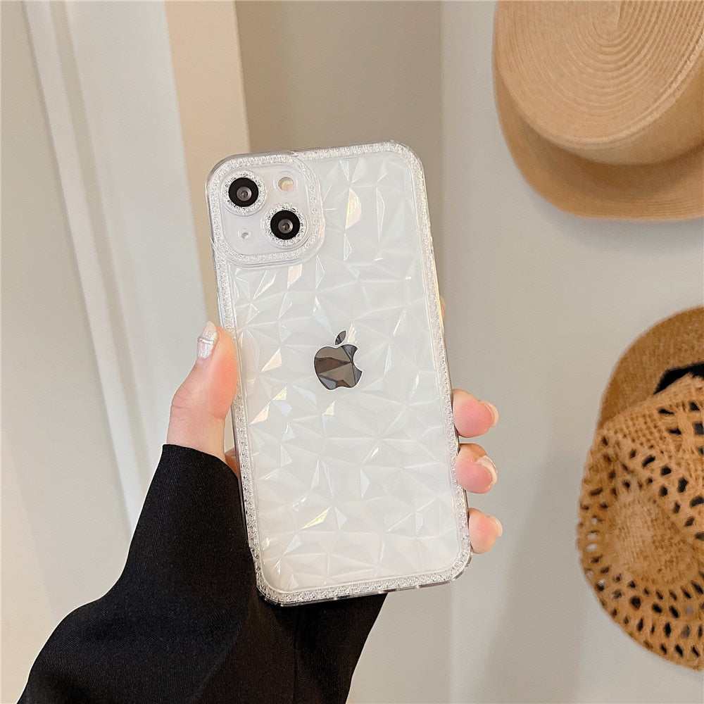 Anymob iPhone Case Pink Diamond Pattern Shockproof Transparent Soft Silicone Cover-Mobile Phone Cases-PEROZ Accessories