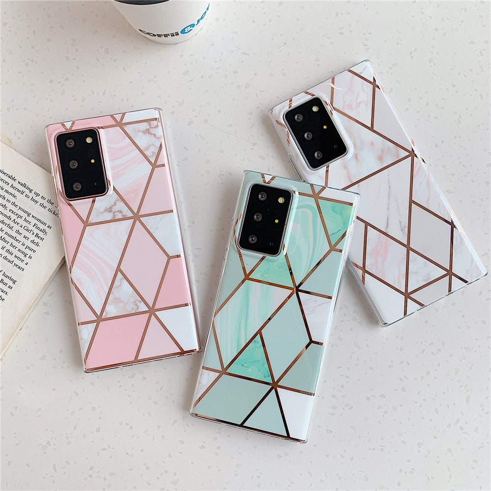 Anymob Samsung White Geometry Marble Case Silicon Phone Cover-Mobile Phone Cases-PEROZ Accessories