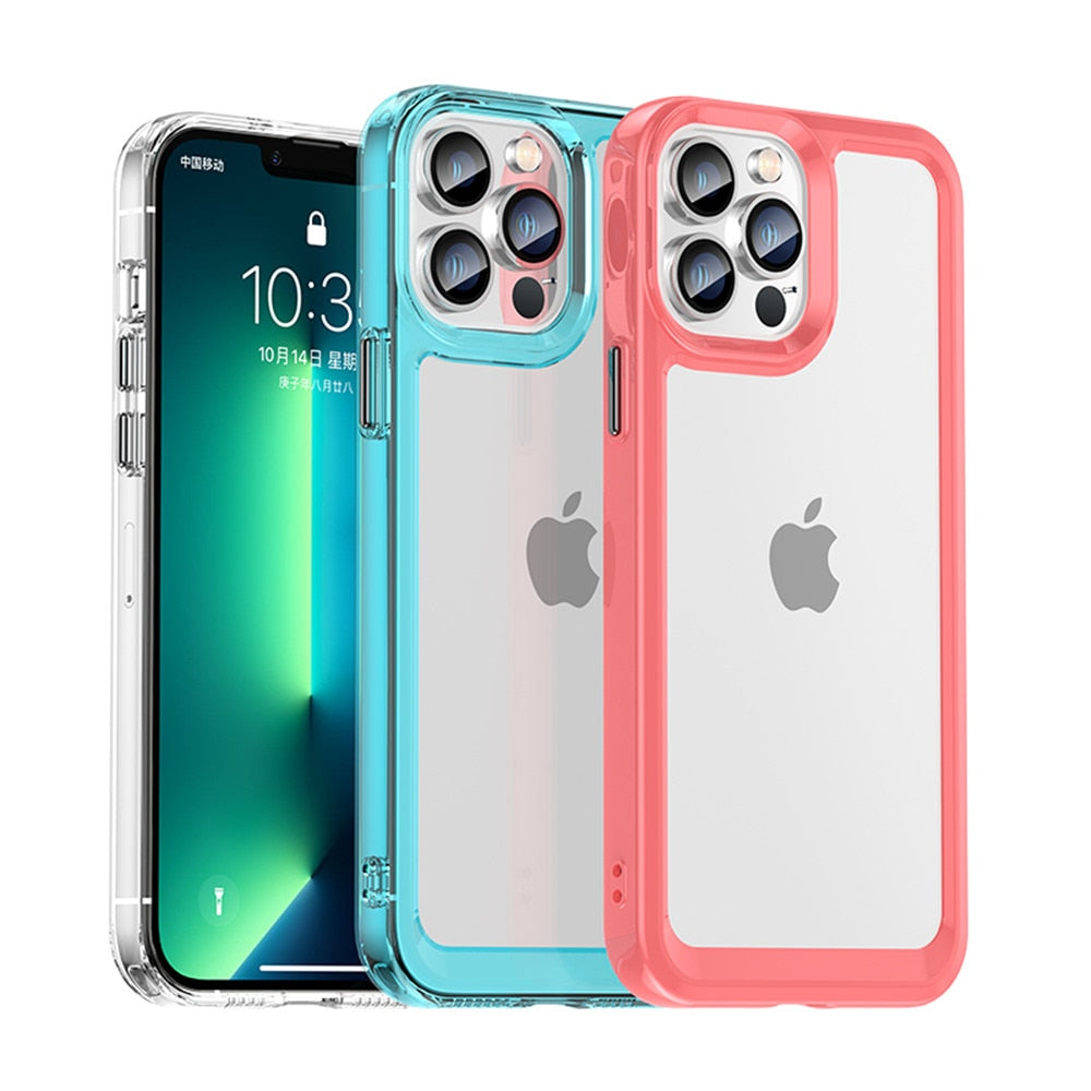Anymob iPhone Case Red Transparent Bumper Shockproof Candy Color Soft Acrylic Back Cover-Mobile Phone Cases-PEROZ Accessories