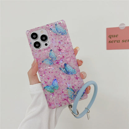 Anymob iPhone Case Blue Butterfly Shell Texture Wristband Soft Square Phone Cover-Mobile Phone Cases-PEROZ Accessories