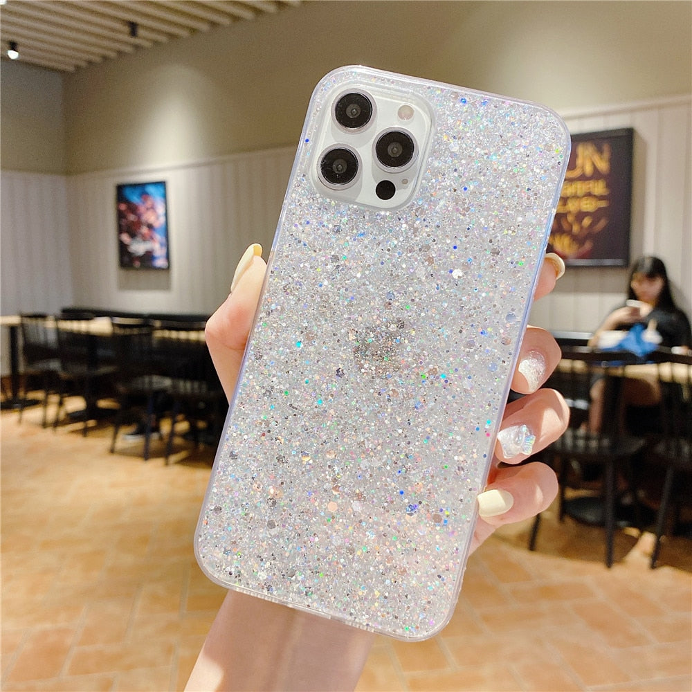 Anymob iPhone Case Blue Clear Shining Glitter Sequins Cute Soft Phone Cover-Mobile Phone Cases-PEROZ Accessories