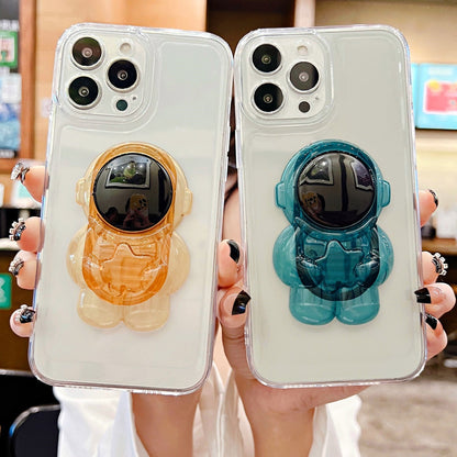 Anymob iPhone Black 3D Astronaut Holder Phone Case Transparent Silicone Cover-Mobile Phone Cases-PEROZ Accessories