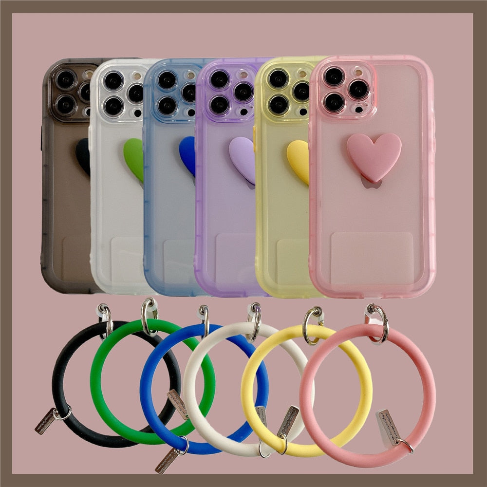 Anymob iPhone Case Blue 3D Love Heart Silicone Wristband Transparent Soft Bumper Back Cover-Mobile Phone Cases-PEROZ Accessories