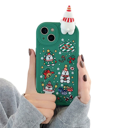 Anymob iPhone Case Green Cute 3D Doll Cartoon Christmas Santa Reindeer Soft Silicon Cover-PEROZ Accessories
