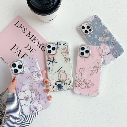 Anymob iPhone Pink Vintage Flower Phone Case Soft Silicone Shockproof Back Cover-Mobile Phone Cases-PEROZ Accessories