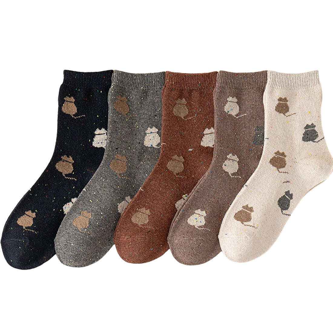 Anysox 5 Pairs Size 35-40 Mixed Color Cat Cartoon Fashion Socks High Quality Woollen Stockings Foot Wear-Socks-PEROZ Accessories