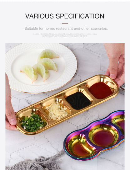 Anygleam Rose Gold Stainless Steel 3 Grid Seasoning Sauce Dish Plates Dipping Kitchenware-Kitchen &amp; Dining-PEROZ Accessories