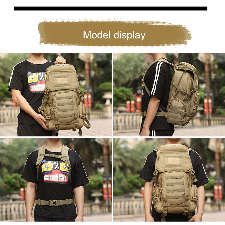 Anypack Backpack Khaki Camping Hiking Daypack Army Rucksack Outdoor Fishing Sport Hunting Climbing Waterproof Bag 50L-Backpacks-PEROZ Accessories