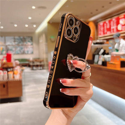 Anymob iPhone Case Blue Plating Love Heart Ring Holder Shockproof Soft Silicone Cover-Mobile Phone Cases-PEROZ Accessories