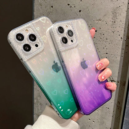 Anymob iPhone Case Blue Gradient Reflective Holographic Love Heart Diamond Camera Soft Cover-Mobile Phone Cases-PEROZ Accessories