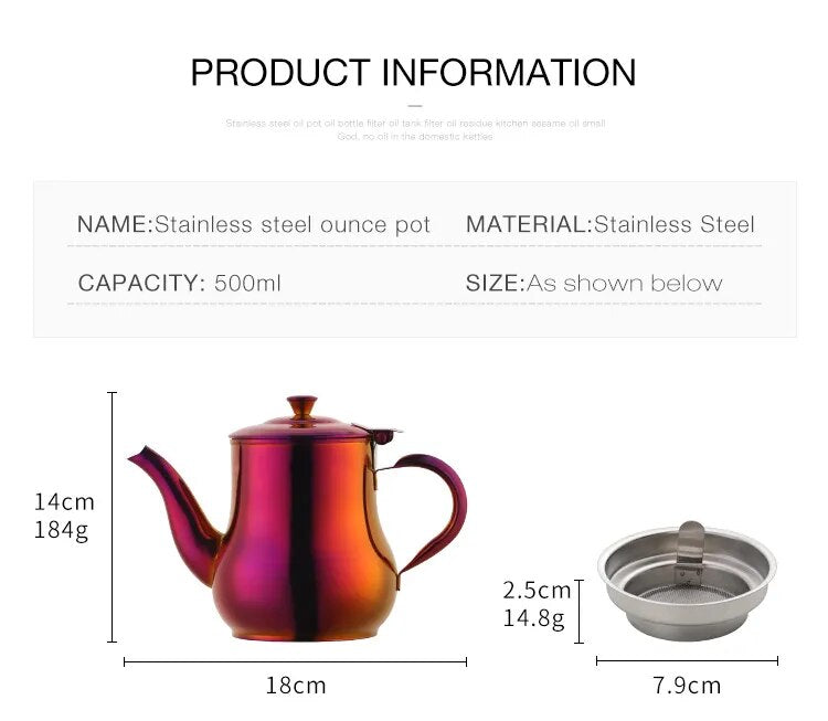 AnyGleam Teapot Gold Stainless Steel with Filter for Coffee, Tea, Oil and Liquid Seasonings Container Kettle-Teapot-PEROZ Accessories