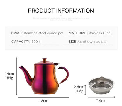 AnyGleam Teapot Gold Stainless Steel with Filter for Coffee, Tea, Oil and Liquid Seasonings Container Kettle-Teapot-PEROZ Accessories
