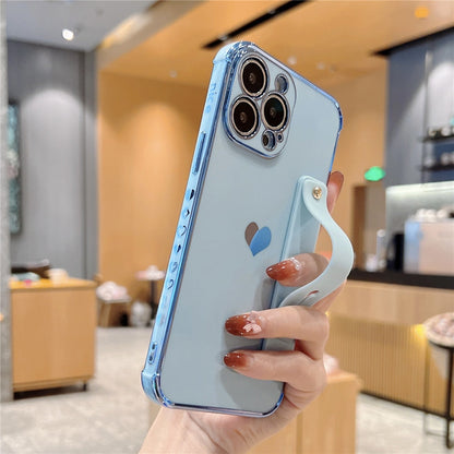 Anymob iPhone Case Light Blue Square Holder Wristband Plating Heart Shockproof Protective Cover-Mobile Phone Cases-PEROZ Accessories