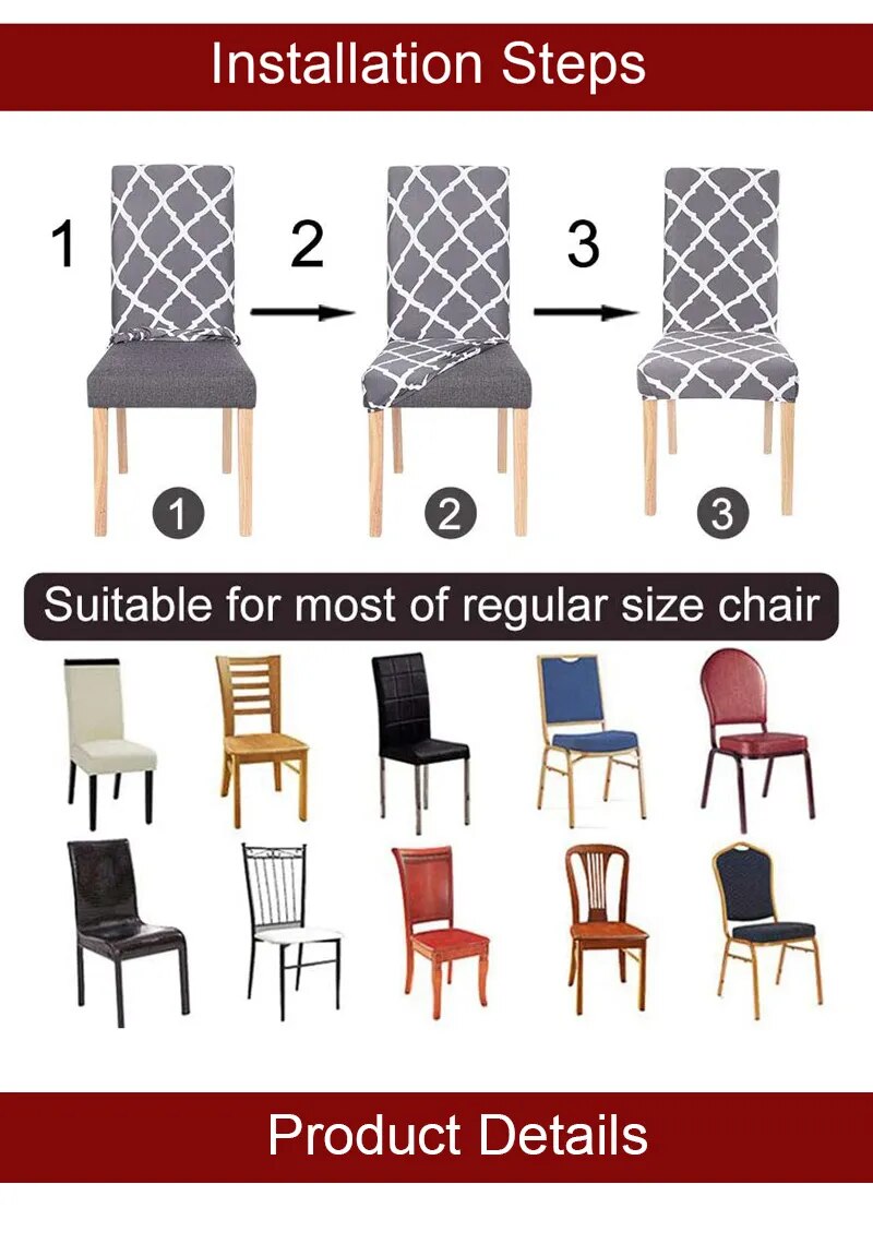 Anyhouz Chair Cover Beige Checkered Line Design with Anti-Dirt and Elastic Material for Dining Room Kitchen Wedding Hotel Banquet Restaurant-Chair Cover-PEROZ Accessories