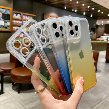 Anymob iPhone Case Yellow Green Gradient Soft Clear Diamond Camera Protection Cover-Mobile Phone Cases-PEROZ Accessories