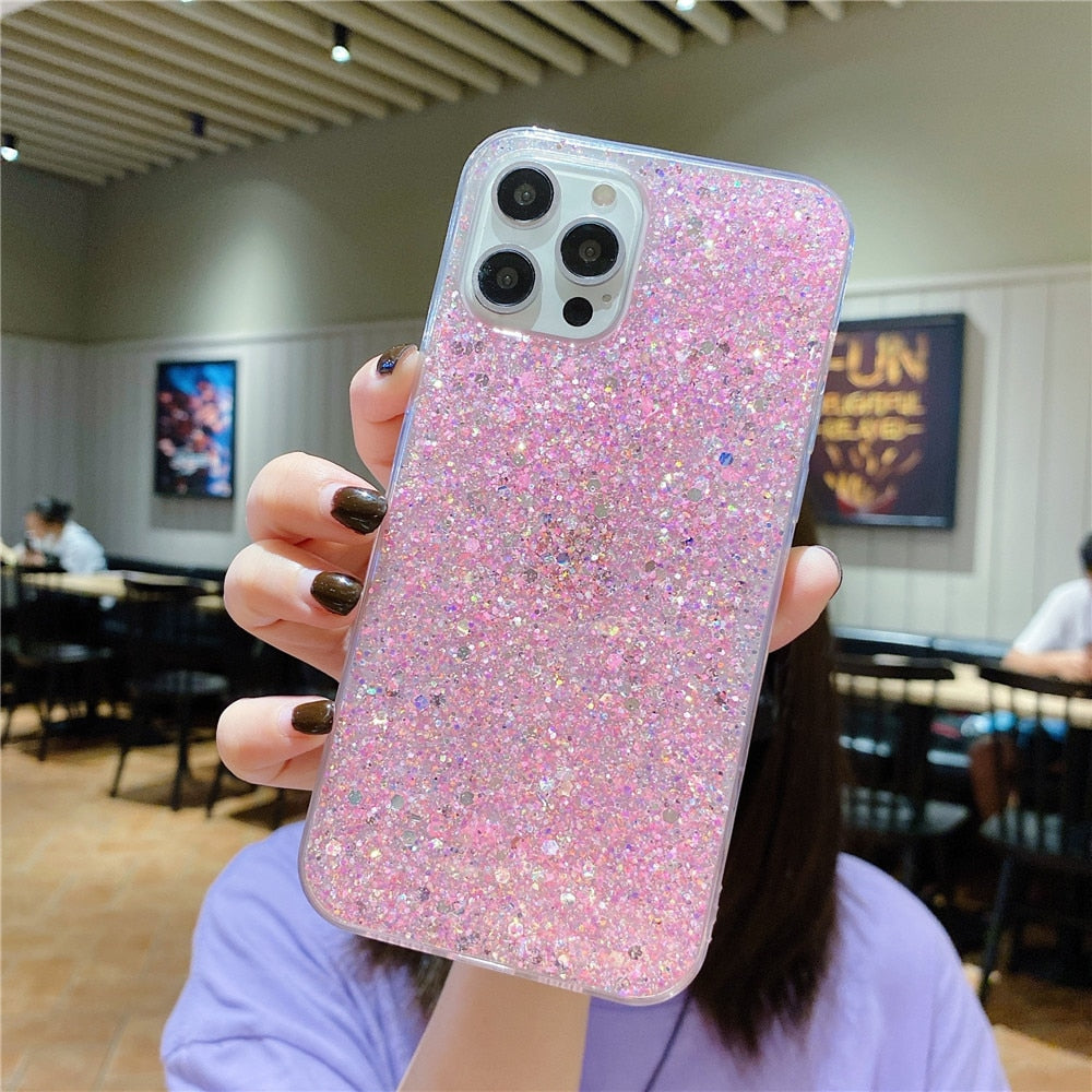Anymob iPhone Case Blue Clear Shining Glitter Sequins Cute Soft Phone Cover-Mobile Phone Cases-PEROZ Accessories