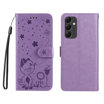 Anymob Samsung Case Light Pink 3D Cat Embossed PU Leather Flip Phone Cover Protection-Mobile Phone Cases-PEROZ Accessories