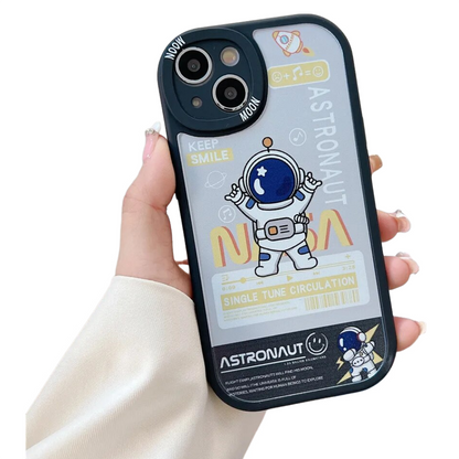 Anymob iPhone Case Shockproof Black Cute Cartoon Astronaut Phone Case Silicone Lens Protective Shockproof Cover-Mobile Phone Cases-PEROZ Accessories