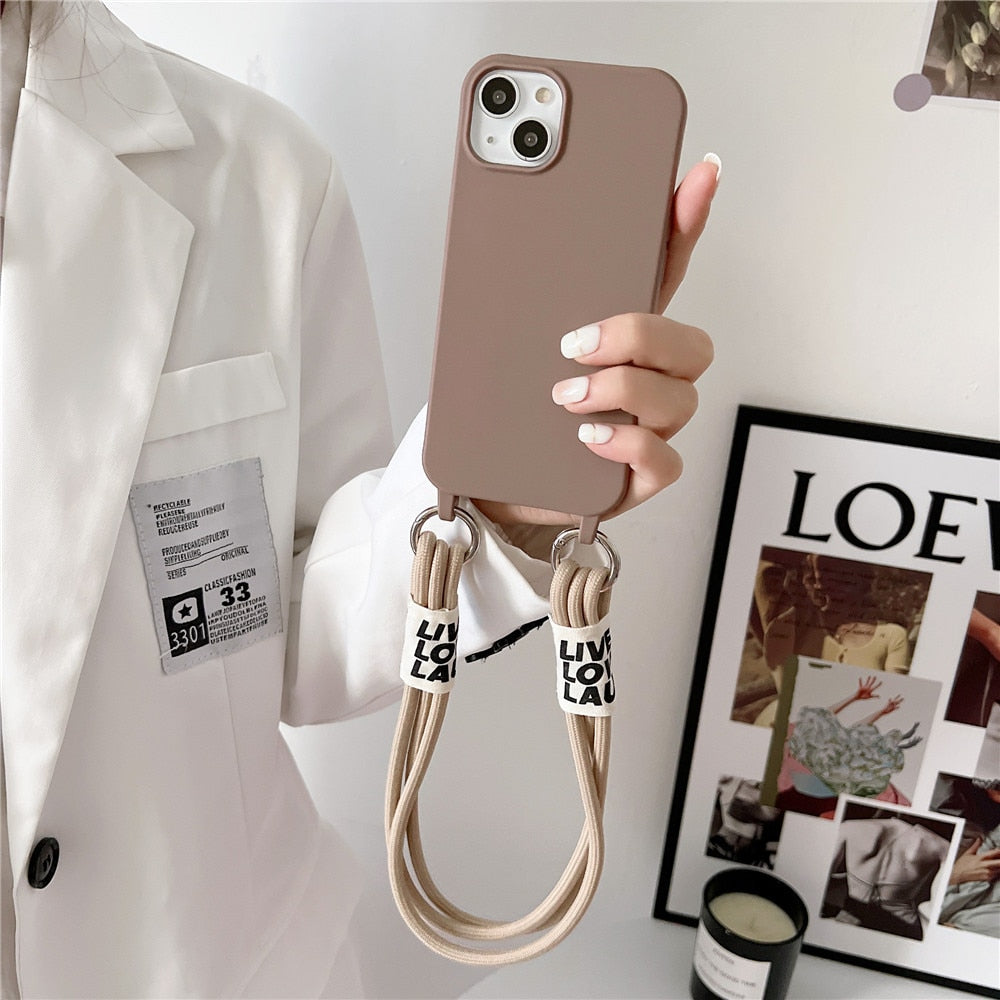 Anymob iPhone Case Brown Simple Wrist Lanyard Strap Cord Lanyard Soft Silicone Cover-Mobile Phone Cases-PEROZ Accessories