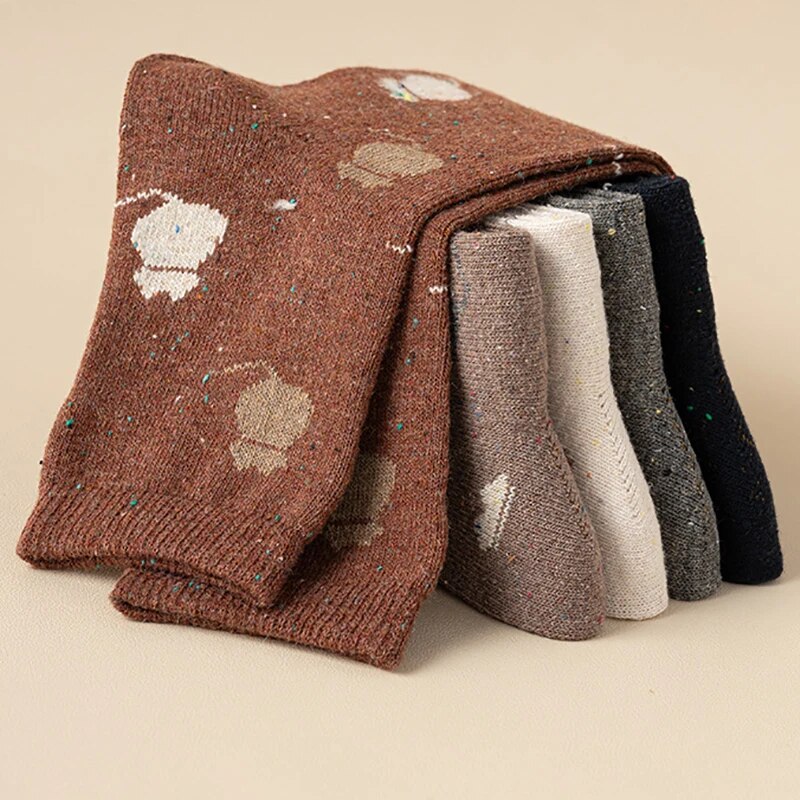 Anysox 5 Pairs Size 35-40 Mixed Color Cat Cartoon Fashion Socks High Quality Woollen Stockings Foot Wear-Socks-PEROZ Accessories