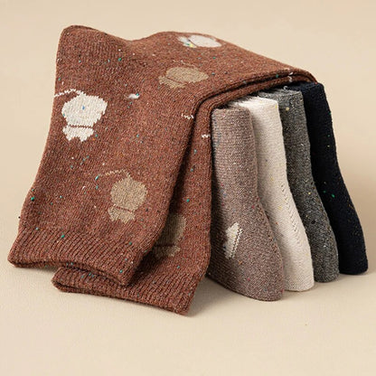 Anysox 5 Pairs Size 35-40 Mixed Color Cat Cartoon Fashion Socks High Quality Woollen Stockings Foot Wear-Socks-PEROZ Accessories