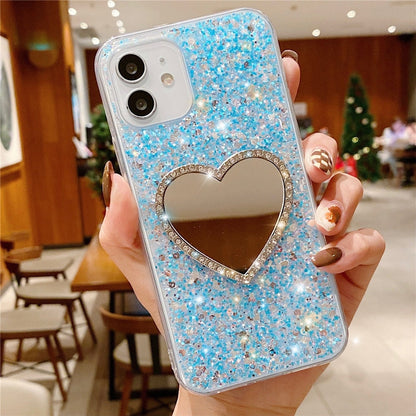 Anymob iPhone Blue Glitter Heart Mirror Silicone Case Cover-Mobile Phone Cases-PEROZ Accessories