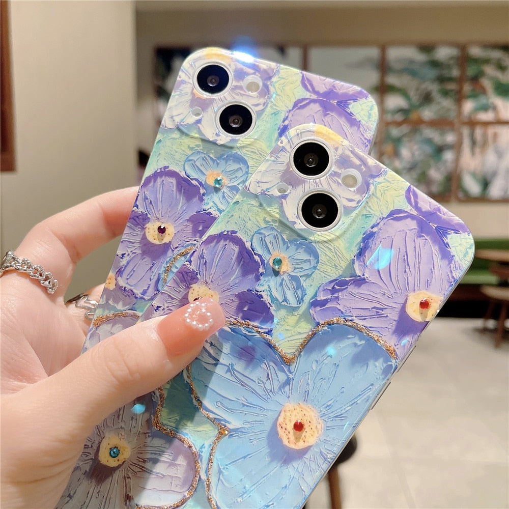 Anymob iPhone Case Flower Aesthetic Oil Painting Flowers Silicone Shockproof Soft Cover-Mobile Phone Cases-PEROZ Accessories