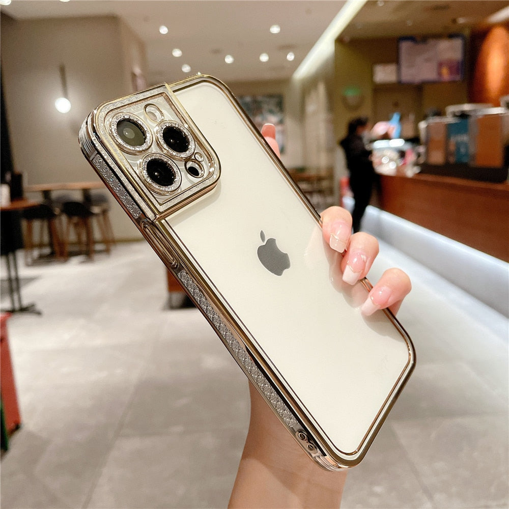 Anymob iPhone Case Pink Plating Soft TPU Diamond Glitter Lens Protection Cover-Mobile Phone Cases-PEROZ Accessories