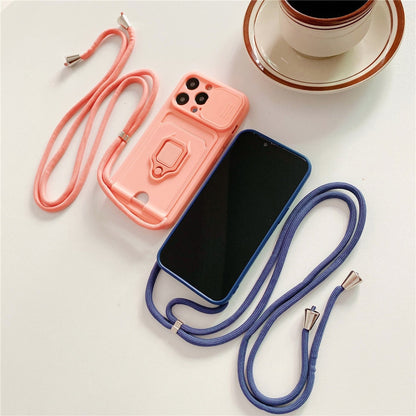 Anymob iPhone Orange Magnetic Card Holder Lanyard Cord Phone Case Lens Protection Back Cover-Mobile Phone Cases-PEROZ Accessories