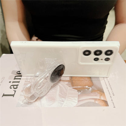 Anymob Samsung White Folding Cartoon Astronaut Stand Phone Case Soft Silicone Frame Shockproof Bumper Cover-Mobile Phone Cases-PEROZ Accessories