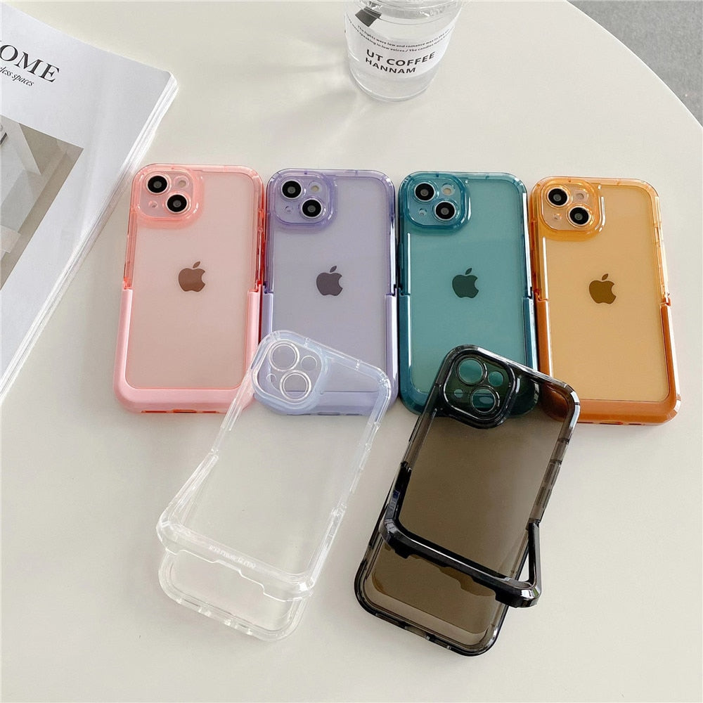 Anymob iPhone Case Orange Holder Stand Bracket Candy Colors Transparent Soft Silicone Cover-Mobile Phone Cases-PEROZ Accessories